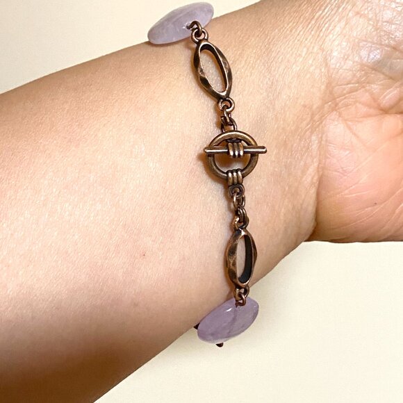 2/$20, Natural Violet Amethyst Bracelet, Genuine Gemstone + Copper Link - Picture 7 of 9